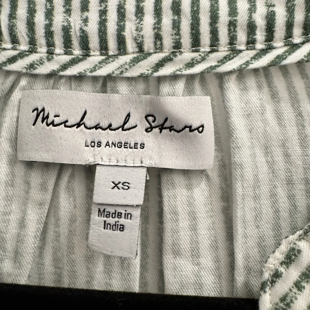 Michael Stars Roxanne Striped Button Down Top Olive Green White Women’s XS - Picture 3 of 8